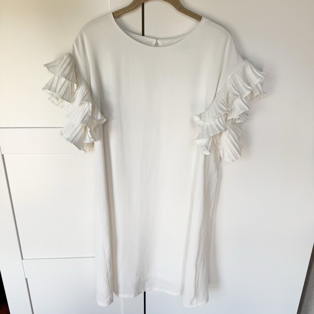 She + Sky White Dress‎ Women's MEDIUM Ruffle Sleeve Lined- Bridal